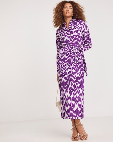 Purple Print Twist Wrap Midi Skirt