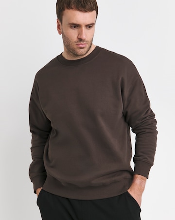Relaxed Fit Garment Dyed Crew Sweatshirt- Chocolate