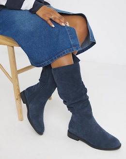 Pebble Knee High Ruched Boots - Wide Fit (E) &amp; Super Curvy Calf
