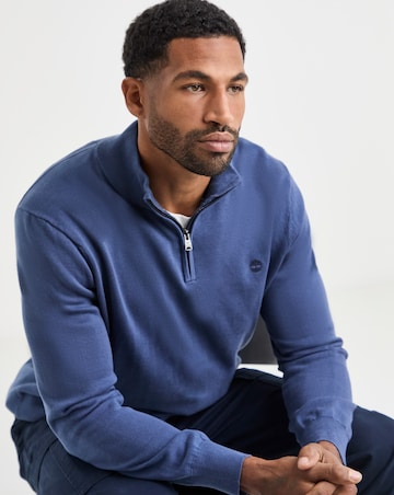 Timberland Williams River Cotton 1/4 Zip Jumper - Blue