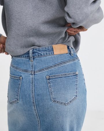 Light Blue Turn Up Midi Denim Skirt