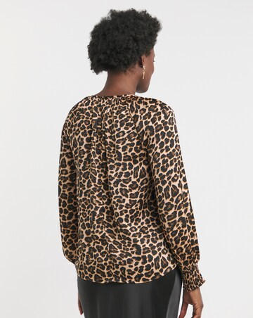 Satin Raglan Sleeve Blouse - Leopard