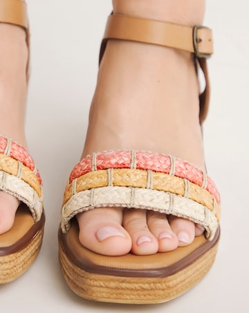 Alani Leather Wedge Sandal With Raffia Detailing Wide E Fit
