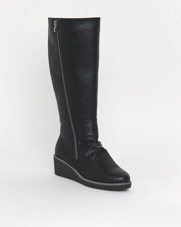 Cushion Walk Wedged Crepe Sole Knee High Boot EEE Fit Curvy Calf