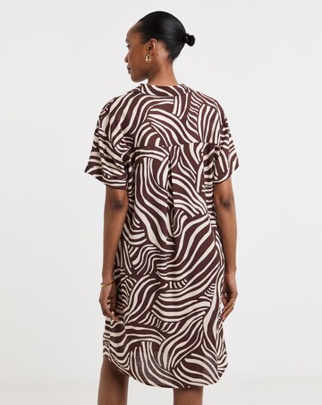 Linen Mix Collared Short Sleeve Tunic Dress
