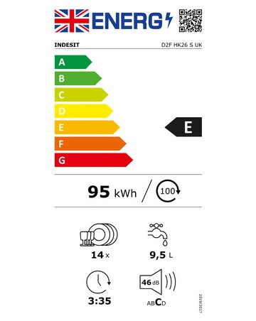 Indesit D2F HK26 S UK Full Size Dishwasher 14 Place Settings Silver + Install