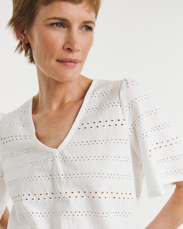 Pure Cotton White V Neck Brioderie Angel Sleeve Top