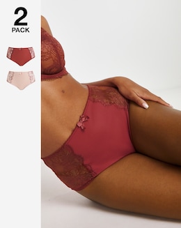 Pretty Secrets (2 Pack) Ella Lace Full Brief Knickers Mink/Rust