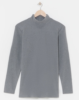 Pretty Secrets Thermal Brushed Fleece Turtle Neck Long Sleeve Top - Grey