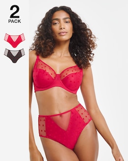 Pretty Secrets (2 Pack) Hannah Heart Full Brief Knickers Red/Black