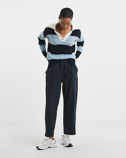 Navy Barrel Leg Cotton Mix Jogger
