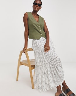 Natural Print Crinkle Midi Skirt