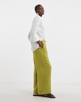 Green Linen Mix Wide Leg Trouser