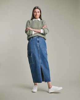 Mid Blue Split Front Cargo Skirt