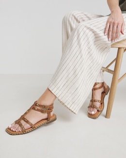 Angeles Studded Gladiator Flat Sandals - Wide Fit (E)