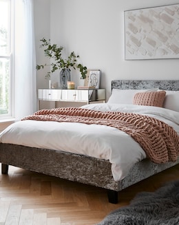 Hayden Crushed Velvet Bed Frame with 3 Layer Memory Foam Hybrid Mattress