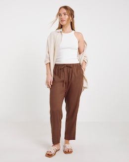 Simply Be Tie Waist Linen Mix Tapered Trousers