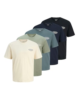 Jack &amp; Jones Makoto Logo T-Shirt 5 Pack - Multi