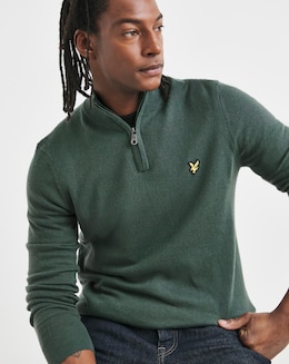 Lyle &amp; Scott Deep Green Cotton Merino 1/4 Zip Jumper