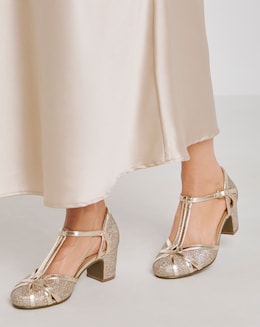 Dolores Low Block Heel T Bar Shoes - Extra Wide Fit (EEE)