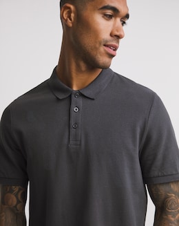 Pure Cotton Pique Polo Long Length- Charcoal