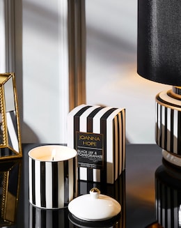 Joanna Hope Striped Black Lily &amp; Pomegranate Ceramic Candle