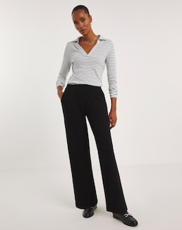 Black Pull On Stretch Jersey Straight Leg Trousers