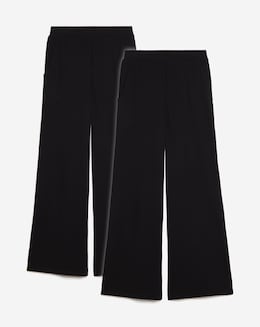 2 Pack Black Jersey Wide Leg Trousers