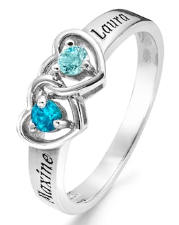 Sterling Silver Personalised Birthstone Heart Ring