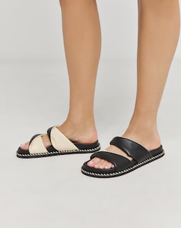 Simply Be Mica Soft Twist Leather Footbed Sandals - Extra Wide Fit (EEE)