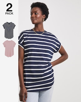 Pure Cotton 2 Pack Short Sleeve Curved Hem Longline top