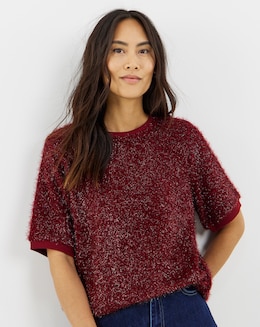 Glitter Knit Short Sleeve Sweatshirt