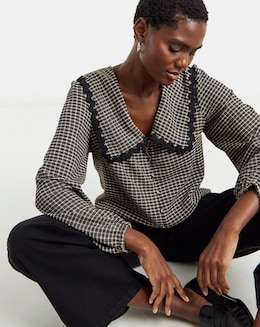 Gingham Collared Button Through Top