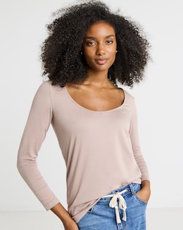 Mocha Supersoft Scoop Neck Top