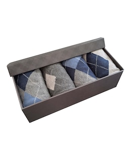 Mens 4pk Argyle Boxed Socks