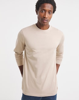 Long Sleeve Crew Neck T-Shirt Long Length- Stone
