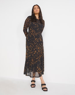 Joanna Hope Animal Asymmetric Frill Mesh Maxi Dress