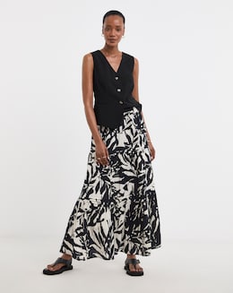 Pure Cotton Textured Tiered Midi Skirt
