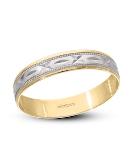 9Carat Two-Colour Gold Diamond Cut Kiss Design 4MM Wedding Ring