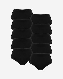 Pretty Secrets (10 Pack) Cotton Full Brief Knickers Black