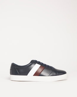 Navy &amp; White Lace Up Trainer Wide Fit