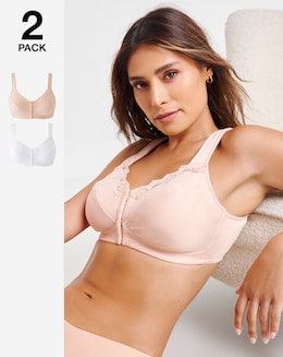 Pretty Secrets (2 Pack) Front Fastening Back Support Bras (B-DD) Blush/White