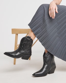 Angelique Embroidered Leather Ankle Western Boots - Wide Fit (E)