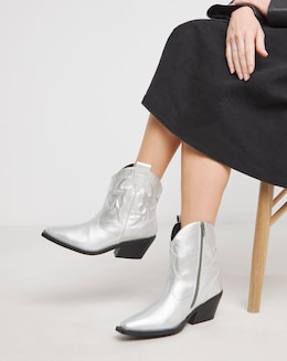 Angelique Embroidered Leather Ankle Western Boots - Extra Wide Fit (EEE)