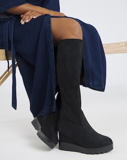 Izzy Stretch Wedge Knee Boots - Extra Wide Fit (EEE) Super Curvy/Curvy Plus Calf