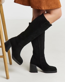 Cloudy Suede Platform Knee High Boots - Wide Fit (E) &amp; Curvy Calf