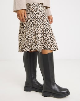 Majesty Knee High Leather Chelsea Boots - Wide Fit (E) &amp; Super Curvy Calf