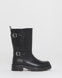 Flutter Chunky Biker Calf Boots - Wide Fit (E)