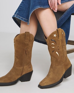 Rowan Suede Cut Out Detail Western Boots - Wide Fit (E) &amp; Standard Calf