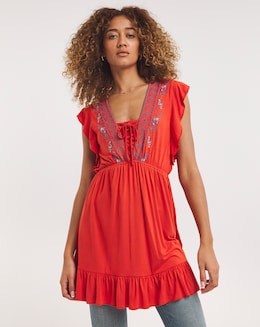 Joe Browns Red All New Enchanted Embroidered Jersey Laced Tunic